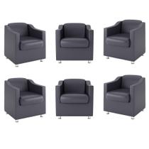 Kit 6 Poltronas Decorativas Recepção Sala material sintético Cinza