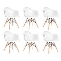 Kit 6 Poltronas Eames de Madeira com Braço Daw com Assento Branco