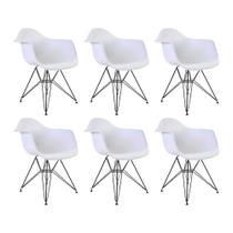 Kit 6 Poltronas Eames Eiffel Branca com Braço Daw de Ferro Preto Kit 6 Poltronas Eames Eiffel Branca com Braço Daw de Ferro Preto