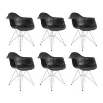 Kit 6 Poltronas Eames Eiffel Preta com Braço Daw Ferro Branco Kit 6 Poltronas Eames Eiffel Preta com Braço Daw Ferro Branco