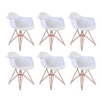 Kit 6 Poltronas Eiffel Eames Branca com Braço Daw em Ferro Cobre