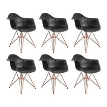 Kit 6 Poltronas Eiffel Eames Preta Com Braço Daw Em Ferro Cobre - Cor: Preto Kit 6 Poltronas Eiffel Eames Preta Com Braço Daw Em Ferro Cobre - Cor: Preto