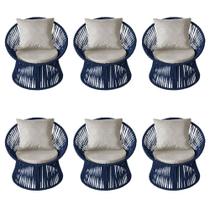 Kit 6 Poltronas Estofada Sol com Almofada em Corda Náutica e Base em Alumínio Cinza/azul Marinho Kit 6 Poltronas Estofada Sol com Almofada em Corda Náutica e Base em Alumínio Cinza/azul Marinho