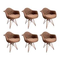 Kit 6 Poltronas Jantar Eames Eiffel Estofadas Caramelo Base Cobre