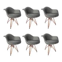 Kit 6 Poltronas Jantar Eames Eiffel Estofadas Cinza Base Cobre