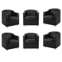 Kit 6 Poltronas material sintético Preto Consultorio Recepção