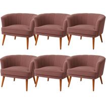 Kit 6 Poltronas Moderna para Sala de Estar Confortavel Tecido Veludo Resistente Pés de Madeira