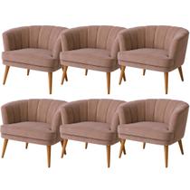 Kit 6 Poltronas Moderna para Sala de Estar Confortavel Tecido Veludo Resistente Pés de Madeira
