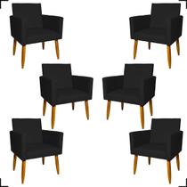 Kit 6 Poltronas Para Sala Decorativas Nina Suede Cores Pé Castanho - Clique E Decore