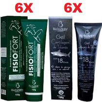 Kit 6 Pomada Massageadora Fisio Fort + 6 Gel Massageador Cartilagem de Tubarão