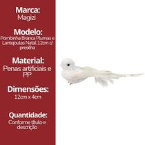 Kit 6 Pombas Branca Natal Plumas e Lantejoulas 12cm com Presilha - Magizi