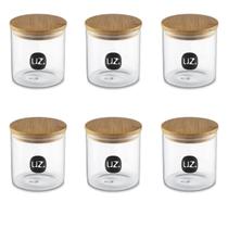 Kit 6 Porta Alimentos em Vidro 550Ml Com Tampa em Bambu 10CM Kit 6 Porta Alimentos em Vidro 550Ml Com Tampa em Bambu 10CM
