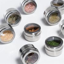 Kit 6 Porta Condimentos E Temperos Potes Magnético Aço Inox Kit 6 Porta Condimentos E Temperos Potes Magnético Aço Inox