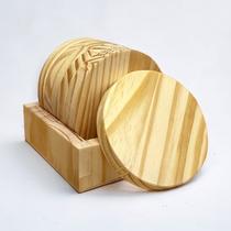 Kit 6 Porta Copos Bolacha de Madeira Pinus Redondo com Suporte Caixote - WoodSpot