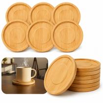 Kit 6 Porta Copos de Bambu Natural 9,5cm Descanso para Copos e Canecas Kit 6 Porta Copos de Bambu Natural 9,5cm Descanso para Copos e Canecas