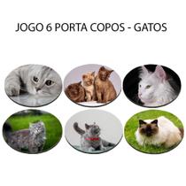 Kit 6 Porta Copos Personalizados Gatinho Persa Siamês Raças Redondo - Criative Gifts