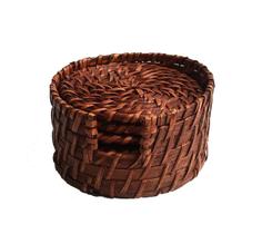 Kit 6 Porta Copos Rattan Redondo Marrom 12Cm Rafimex