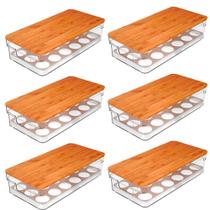 Kit 6 Porta Ovos Tampa de Bambu Natural Clear Fresh - Ou Kit 6 Porta Ovos Tampa de Bambu Natural Clear Fresh - Ou