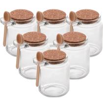 Kit 6 Porta Tempero Condimento de Vidro com Colher de Bambu Tampa Rolha 240ml Pote de Mel Saleiro Açucareiro Lyor Kit 6 Porta Tempero Condimento de Vidro com Colher de Bambu Tampa Rolha 240ml Pote de Mel Saleiro Açucareiro Lyor