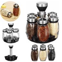 Kit 6 Porta Tempero Condimento Vidro Suporte Giratório Inox Cozinha Pote Organizador Pote Dosador