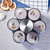 Kit 6 Porta Tempero Condimento Vidro Suporte Giratório Inox Kit 6 Porta Tempero Condimento Vidro Suporte Giratório Inox