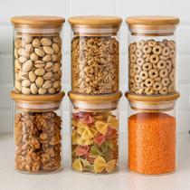 Kit 6 Porta Tempero de Vidro e Bambu 110ml Tuut Borossilicato com Tampa Hermética Kit 6 Porta Tempero de Vidro e Bambu 110ml Tuut Borossilicato com Tampa Hermética