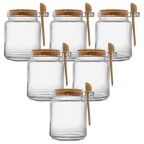 Kit 6 Porta Tempero Vidro Colher Bambu tampa de Rolha 240ml - Lyor