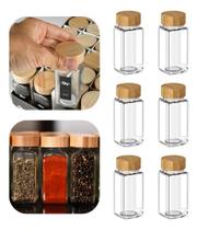 Kit 6 Porta Temperos 125ml Vidro Com Dosador Tampa De Bambu