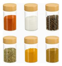 Kit 6 Porta Temperos Cozinha Condimentos Pote Tampa Bambu Kit 6 Porta Temperos Cozinha Condimentos Pote Tampa Bambu