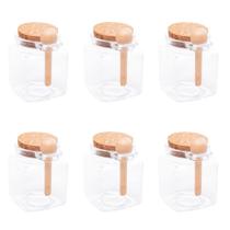 Kit 6 Porta Temperos Quadrado 310 ml Vidro com Colher de Bambu e Tampa Rolha Lyor