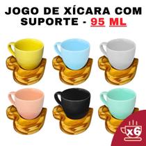 Kit 6 Porta Xícaras Coração em Porcelana - 6 Cores 95ml - Jogo de Chá e Café - Variadas - Senhora Madeira