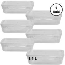 Kit 6 Pote Com Tampa e Trava 1,1 L Baixo Transparente Kit 6 Pote Com Tampa e Trava 1,1 L Baixo Transparente