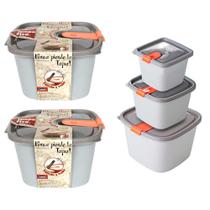 Kit 6 pote com trava tampa acoplada vasilhas plástico alimentos frutas marmita freezer tapoer tapuer