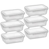 Kit 6 Pote De Plástico Alimentos Retangular Com Travas 1,1 L