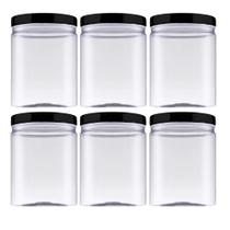 Kit 6 Pote De Plástico Cristal Com Tampa 1 Litro Mantimento -
