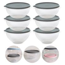 Kit 6 Pote de Plástico Hermético 1L Marmita C/ Tampa Bowl Redondo Tijela Vasilha Alimentos
