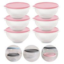 Kit 6 Pote de Plástico Hermético 1L Marmita C/ Tampa Bowl Redondo Tijela Vasilha Alimentos