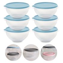 Kit 6 Pote de Plástico Hermético 1L Marmita C/ Tampa Bowl Redondo Tijela Vasilha Alimentos