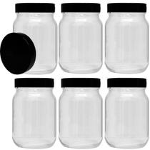 Kit 6 Pote de Vidro 267ml Com Tampa Plástica Preta Para Tempero Kit 6 Pote de Vidro 267ml Com Tampa Plástica Preta Para Tempero