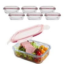 Kit 6 Pote De Vidro C/ Tampa Hermética Marmita Fit Colorido Trava 1040ml