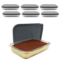 Kit 6 Pote De Vidro Com Tampa Hermética Retangular Forno Microondas 1500ml