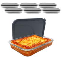 Kit 6 Pote De Vidro Com Tampa Hermética Retangular Forno Microondas 2600ml