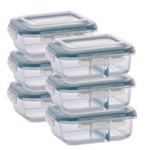 Kit 6 Pote de Vidro Hermético Com Divisoria 640ml Marmita - PRATICASA