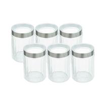 Kit 6 Pote de Vidro Porta Mantimentos Vidro com Tampa Inox para Grãos Cereais 1200ml 18cm Lyor