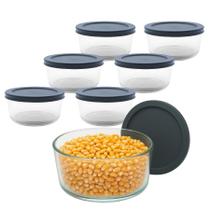 Kit 6 Pote de Vidro Redondo Bowl C/ Tampa Hermética Marmita Vedação Fit 460mL