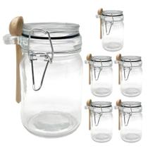 Kit 6 Pote Hermético De Vidro Com Trava e Colher de Bambu Redondo 280ml
