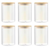 Kit 6 Pote Hermético Mantimento Alimentos Cozinha Vidro Canelado Com Tampa Bambu 1l