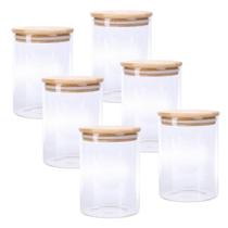 Kit 6 Pote Mantimento Vidro Borossilicato Hermético Tampa Bambu Tempero 600ml Kit 6 Pote Mantimento Vidro Borossilicato Hermético Tampa Bambu Tempero 600ml