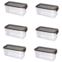 Kit 6 Pote Para Alimentos Retangular 875ML Trava Mais