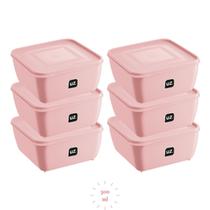 Kit 6 Pote Plastico Rosa Quadrado 500ml Gourmet Fit